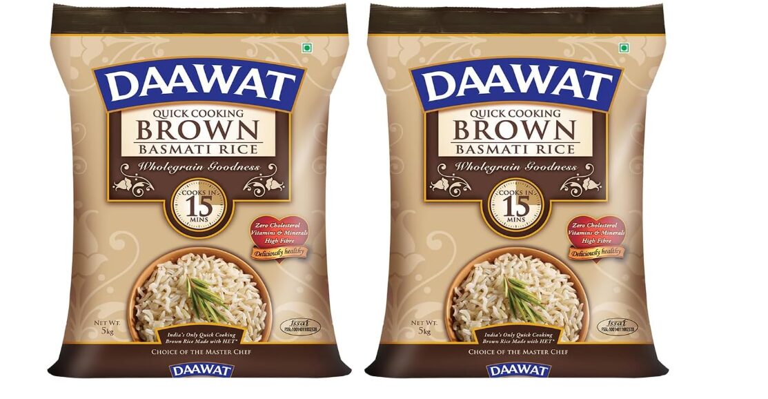 Daawat Brown, Cooks in 15-minute, Full Bran Intact, Fibre-Rich Basmati Rice, 5 Kg (Pack of 2)