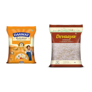 Daawat Rozana Super Basmati Rice 5Kg| For Everyday Consumption| Cooked Grain Upto 13mm*| Naturally A + Devaaya Everyday basmati Rice, 5Kg