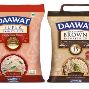 DAAWAT Super, Perfectly Aged, Long Grain With Rich Aroma Basmati Rice, 5 Kg & Brown, Cooks In 15-Minute, Full Bran Intact, Fibre-Rich Basmati Rice, 5 Kg