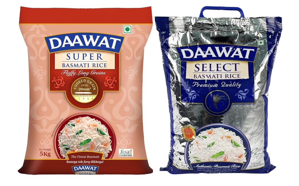 Daawat Traditional, Perfectly Aged Premium Basmati Rice with Rich Aroma, 5 Kg & Daawat Super, Perfectly Aged, Long Grain with Rich Aroma Basmati Rice, 5 Kg