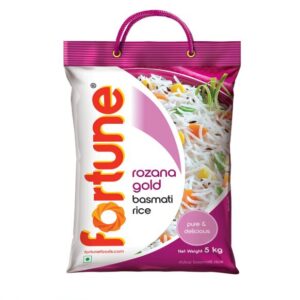 Fortune Rozana Gold Basmati Rice 5Kg | Cooked grain upto 15 mm | Fluffy, Non-Sticky Rice | Everyday Basmati Rice
