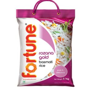 Fortune Rozana Gold Basmati Rice 5Kg | Cooked grain upto 15 mm | Fluffy, Non-Sticky Rice | Everyday Basmati Rice