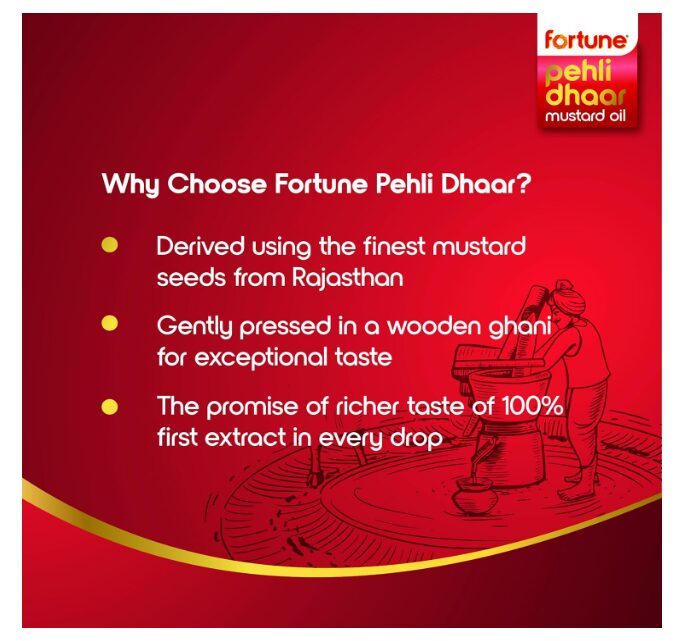 Fortune Pehli Dhaar First Pressed Kachi Ghani Mustard Oil 1 L (Pack of 3) - Image 2