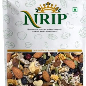 NRIP Premium Mixed Dry Fruits & Seeds (9 In 1) Pack 200Gm | Nutritious Snack with Almonds, Cashews, Diced Dates, Black Raisins, Green Raisins, Amla Candy, Cranberry, Pumpkin & Sunflower Seeds | Resealable Pack for Freshness