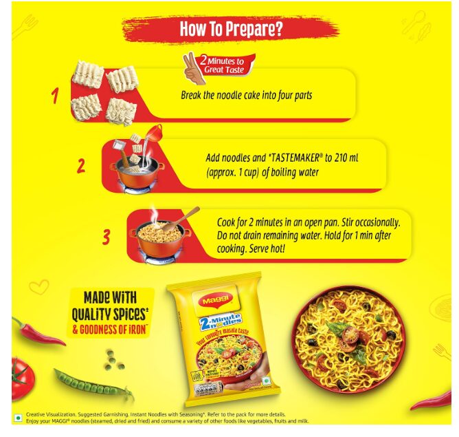 MAGGI 2-Minute Instant Noodles, Favourite Masala Taste, Masala Noodles With Goodness Of Iron, Made With Choicest Quality Spices, 840/900g Pouch (Pack of 12, 70/75g each) (weight may vary) - Image 2
