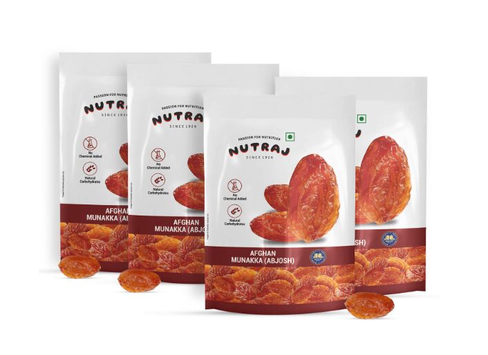 Nutraj Afghan Munakka 800 Gram (200g x4) Pouch | Abjosh Raisin | Dry Fruits and Nuts | Grocery Items