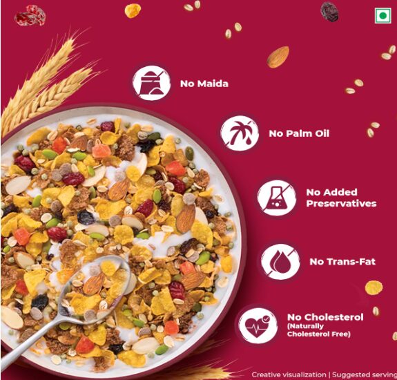 Kellogg's Muesli Fruit Nut & Seeds | 12 In 1 Power Breakfast | No Maida No Palm Oil | India's No 1 Muesli | 750g | Super Saver Pack with Ziplock - Image 2