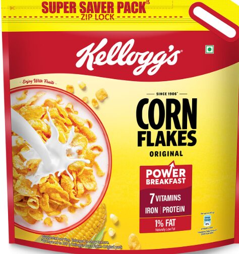 Kellogg's Corn Flakes Original | Power of 5: Energy, Protein, Iron, Calcium, Vitamins B1, B2, B3 & C | Corn Flakes, Breakfast Cereal | Naturally Cholestrol Free, 1150Gm