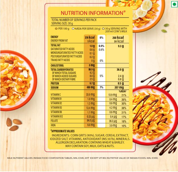 Kellogg's Corn Flakes Original | Power of 5: Energy, Protein, Iron, Calcium, Vitamins B1, B2, B3 & C | Corn Flakes, Breakfast Cereal | Naturally Cholestrol Free, 1150Gm - Image 2