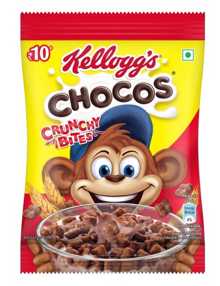 Kellogg’Sâ Chocosâ Crunchy Bites, Source Ofâ Fibre, Source of Calcium, High in Protein, with 10 Essential Vitamins & Minerals, Breakfast Cereals, 26G Pack