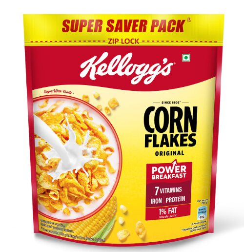 Kellogg's Corn Flakes Original | Power of 5: Energy, Protein, Iron, Vitamins B1, B2, B3 & C| Corn Flakes, Breakfast Cereal | Naturally Cholestrol Free875g/900g(Weight may vary)
