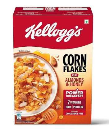 Kellogg's Corn Flakes Real Almond Honey 300g| High in Iron, Vitamin B1, B2, B3, B6 & C | Naturally Cholesterol Free | Corn Flakes, Breakfast Cereal