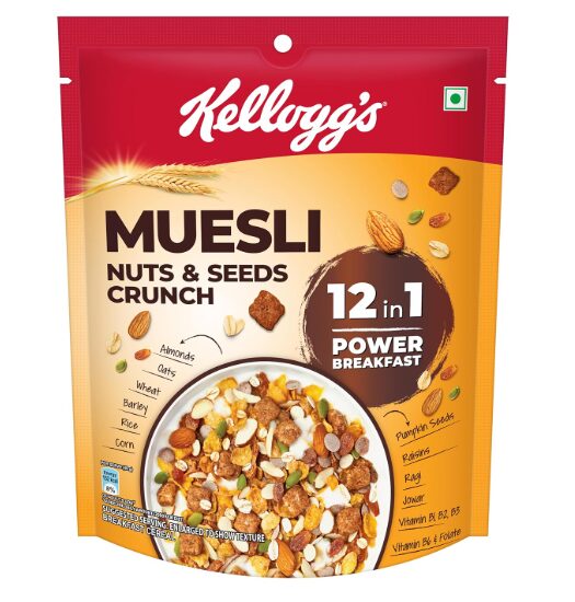 Kellogg’s Muesli Nuts & Seeds Crunch 240g | 12-in-1 Power Breakfast | No Maida | High in Fiber| India’s No. 1 Muesli | 240gm