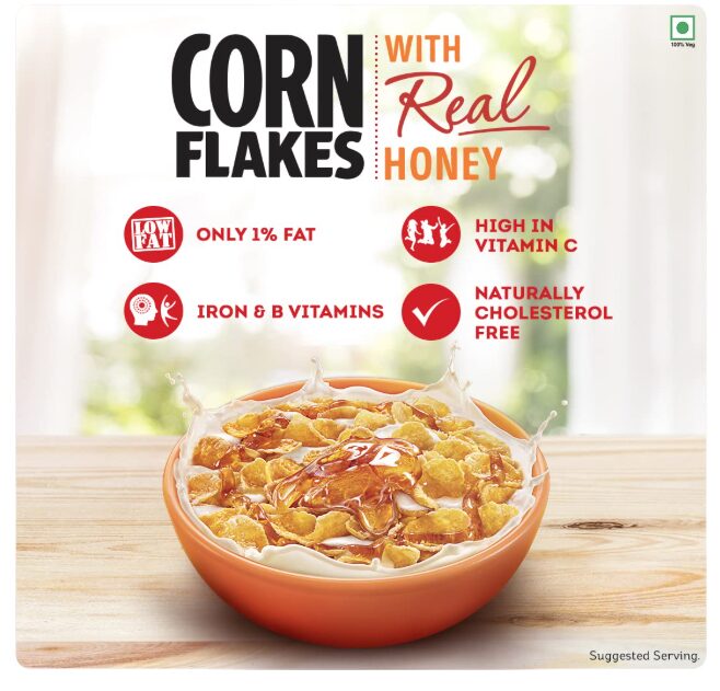 Kellogg's Cornflakes Real Honey 630g | High in Iron, Vitamin B1, B2, B3, B6 & C | Naturally Cholesterol Free | Corn Flakes, Breakfast Cereal - Image 2