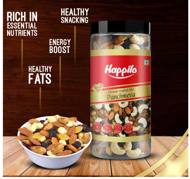 Happilo Premium Panchmewa Dry Fruit Mix 405g Jar | Fit for Fasting | Healthy Snacks Mixed Nuts Dates | Golden Raisins | Afghan Raisins | Cashews | California Almonds - Image 2
