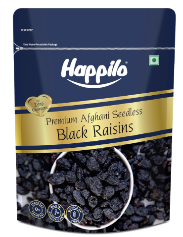 Happilo Premium Afghani Seedless Black Raisins 500g | Kali Kishmish/Kismis | Dry Fruits, Healthy Snacks | High in Antioxidants, Fiber & Potassium | Naturally Sweet & Tasty