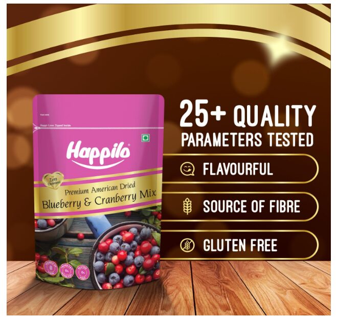 Happilo Premium Dried Blueberry Cranberry Duet 200 grams Pack | Healthy Snacks, Dry fruits|Dried Cranberries & Blueberries Mix | Natural Real Dried Berries | Low Calorie Snack - Image 2