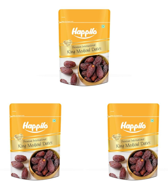 Happilo Premium International King Medjoul Dates 200g | Khajur, Khajoor | Dry Fruits | Dates in Fresh | Healthy Snacks | Dry Dates | Soft Chewy Texture | Sweet Caramel Taste (Pack of 3)