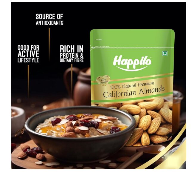 Happilo Premium Natural Californian Almonds 1 Kg | Badam Giri, Healthy Snacks, Dry Fruits | Crunchy Nuts | High in Fiber | Rich in Protein | Magnesium | Phosphorus | Dietary Fibre | Zero Cholesterol - Image 2