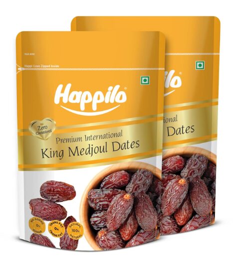 Happilo Premium International King Medjoul Dates 200 g | Khajoor Dry Fruit for Weight Management | Soft Chewy Texture & Sweet Caramel Taste | Gluten free & Zero Transfat (Pack of 2)