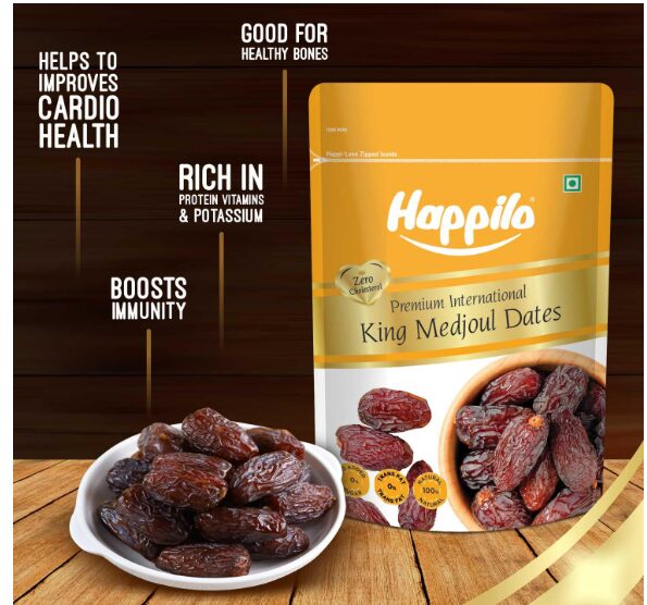 Happilo Premium International King Medjoul Dates 200 g | Khajoor Dry Fruit for Weight Management | Soft Chewy Texture & Sweet Caramel Taste | Gluten free & Zero Transfat (Pack of 2) - Image 2