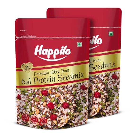 Happilo Premium 6 in 1 Super Seeds & Nuts Mix 250g, Roasted Pumpkin Seeds, Flax Seeds, Watermelon Seeds, Chia Seeds, Soy Nut, Diet Snacks, Super Healthy Food, 27% Protein, Pack of 2