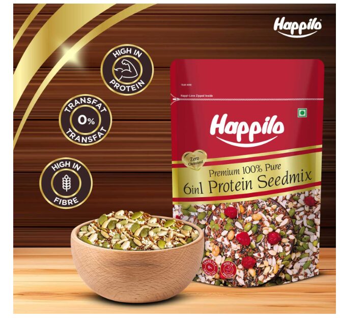 Happilo Premium 6 in 1 Super Seeds & Nuts Mix 250g, Roasted Pumpkin Seeds, Flax Seeds, Watermelon Seeds, Chia Seeds, Soy Nut, Diet Snacks, Super Healthy Food, 27% Protein, Pack of 2 - Image 2