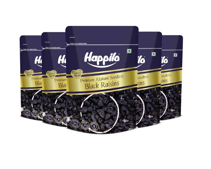 Happilo Premium Afghani Black Raisins Seedless 250g (Pack of 5) | Kali Kishmish/Kismis | Munakka Dry Fruits | Naturally Sweet, Antioxidant Rich, Tasty & Healthy Snack