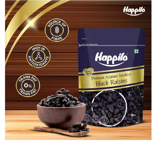 Happilo Premium Afghani Black Raisins Seedless 250g (Pack of 5) | Kali Kishmish/Kismis | Munakka Dry Fruits | Naturally Sweet, Antioxidant Rich, Tasty & Healthy Snack - Image 2