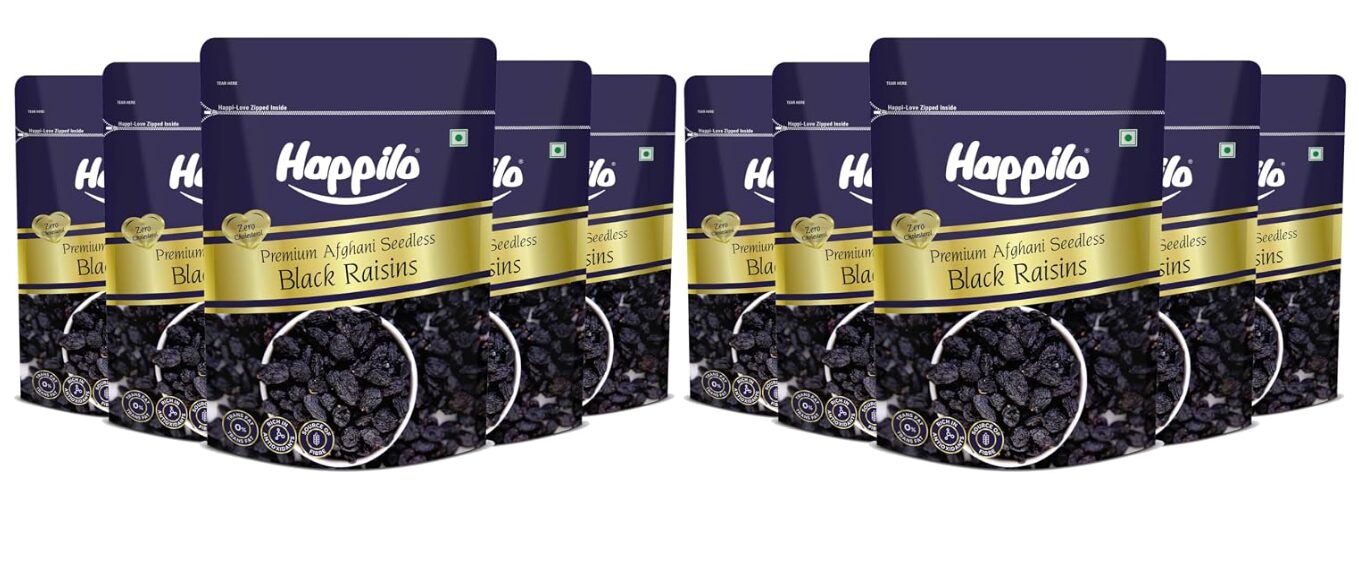 Happilo Premium Afghani Black Raisins Seedless 250g (Pack of 10) | Kali Kishmish/Kismis | Munakka Dry Fruits | Naturally Sweet, Antioxidant Rich, Tasty & Healthy Snack