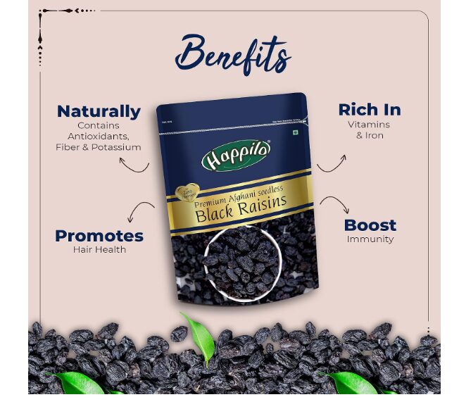 Happilo Premium Afghani Black Raisins Seedless 250g (Pack of 10) | Kali Kishmish/Kismis | Munakka Dry Fruits | Naturally Sweet, Antioxidant Rich, Tasty & Healthy Snack - Image 2