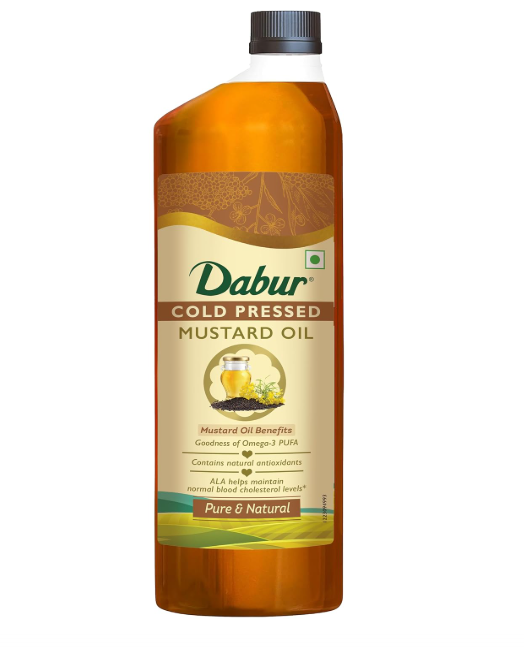 Dabur Cold Pressed Mustard Oil 1L | Healthy Cooking Oil | Goodness of Omega 3 & 6 | Perfect blend of Health, Taste & Aroma