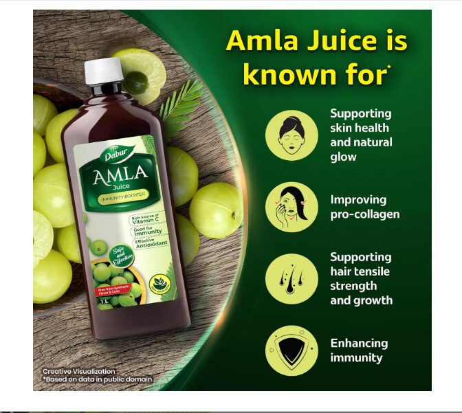 Dabur Amla Juice: Rich Source of Vitamin C and Antioxidants for Immunity boosting |Pure, Natural and 100% Ayurvedic Juice -1L - Image 2