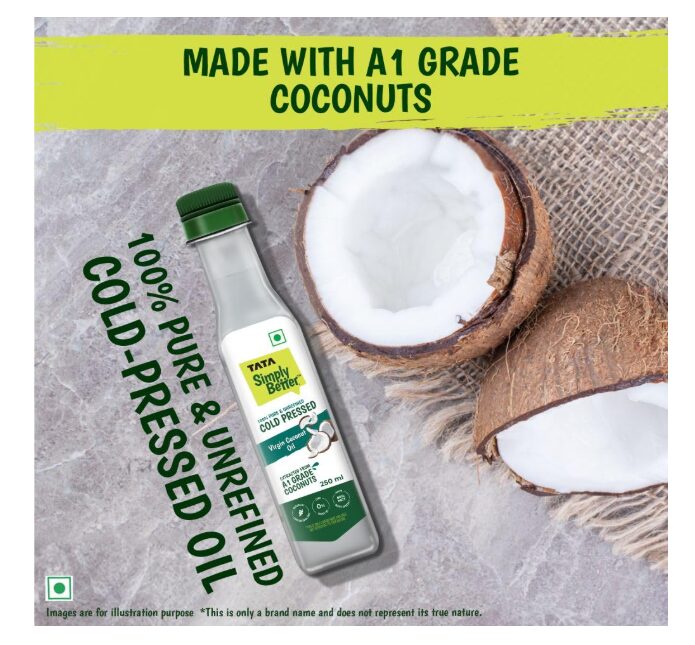 Tata Simply Better Pure & Unrefined Cold Pressed Virgin Coconut Oil,Naturally Cholesterol Free,250 Ml,Rich Aroma & Flavour of Real Coconuts,for Daily Cooking with Multipurpose Usage,A1 Grade Coconuts - Image 2