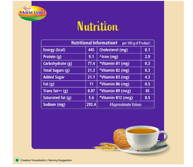 Sunfeast Marie Light Active, Marie Biscuits with Iron and 6 Vitamins, Tea-Time Biscuits Family Pack, 120g 4 in 1 Pack. - Image 2