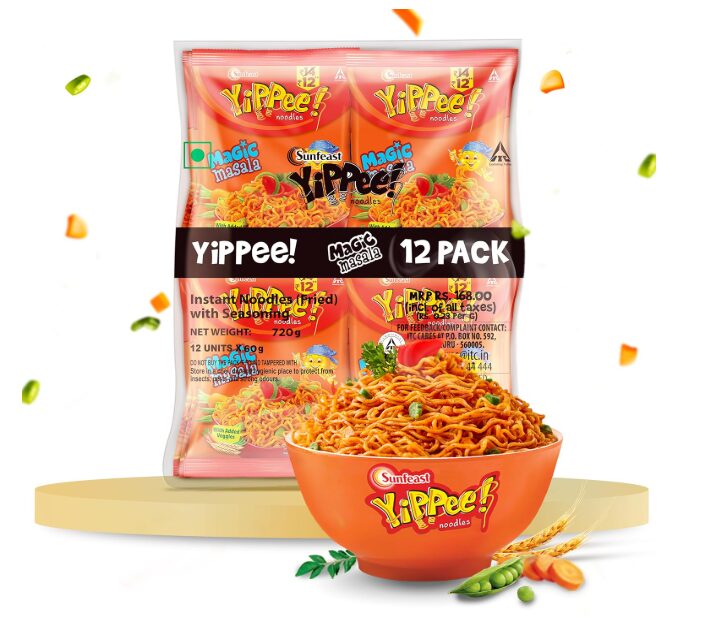 Sunfeast Yippee! Magic Masala Long, Slurpy Noodles with Real Vegetables and Nutrients 12 X 70Gram Pack,840 Grams