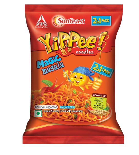 Sunfeast YiPPee! Magic Masala long, slurpy noodles | with real vegetables and nutrients | Two in One Pack, 120g Pack