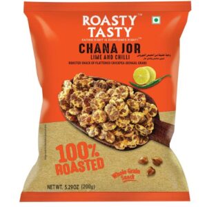 Roasty Tasty Roasted Chana Jor Lime & Chilli Whole Grain Indian Snacks- 200g |No MSG | Zero Cholesterol & Trans Fat | Diet Namkeen | Gluten Free | Ready-to-eat | High in protein | Export Quality | Healthy Snacks