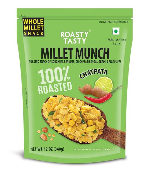 Roasty Tasty Millet Munch Chatpata 340g - Gluten Free Healthy Snacks | Ideal for Weight Management | Cholesterol-Free Millet Namkeen