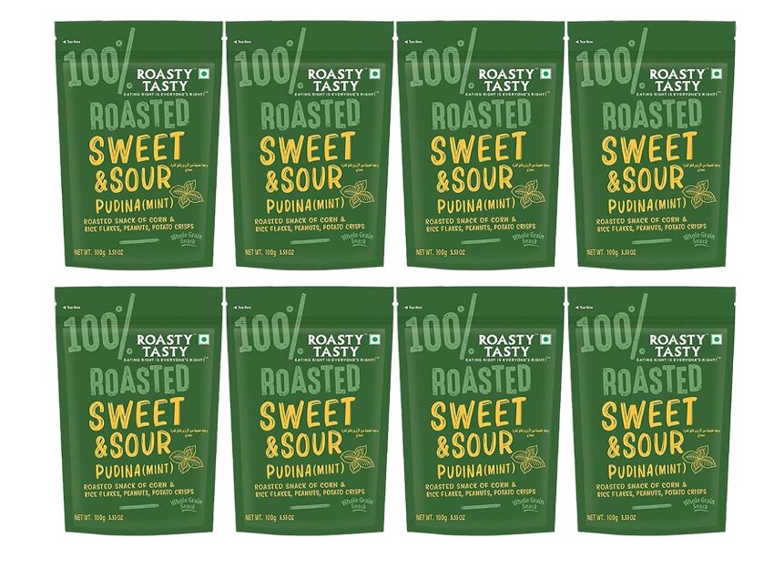 Roasty Tasty Roasted Sweet N Sour Mixture Khatta Meetha Namkeen Indian Snacks, 800 GM (Pack of 8, 100gm Each)
