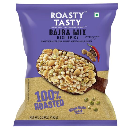 Roasty Tasty Roasted Desi Spicy Crunchy Bajra Mixture Namkeen Millet Snacks (Bajra, Moong, Jowar, Peanuts) - Pack Of 5 (150G Each) | Healthy Snacks For All | No Trans Fat | Export Quality