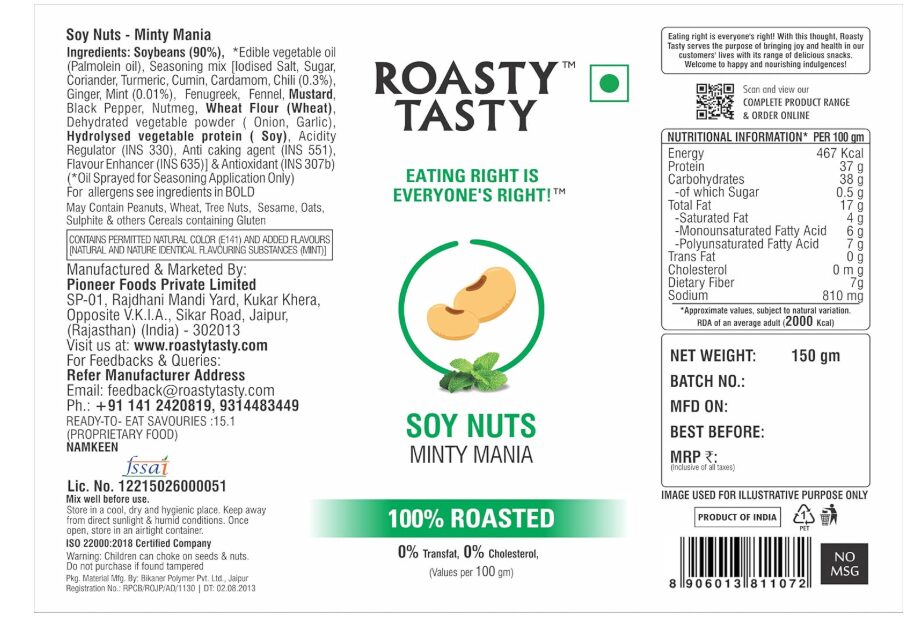 Roasty Tasty Roasted SOYA Nuts Snacks 300g Minty Mania SOYA Protein Healthy Snacks for Weight Loss Combo Pack of 2 (150gm Each) - Image 2
