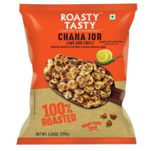 Roasty Tasty Roasted Chana Jor Lime & Chilli Whole Grain Indian Snacks- 200g |No MSG | Zero Cholesterol & Trans Fat | Diet Namkeen | Gluten Free | Ready-to-eat | High in protein | Export Quality | Healthy Snacks