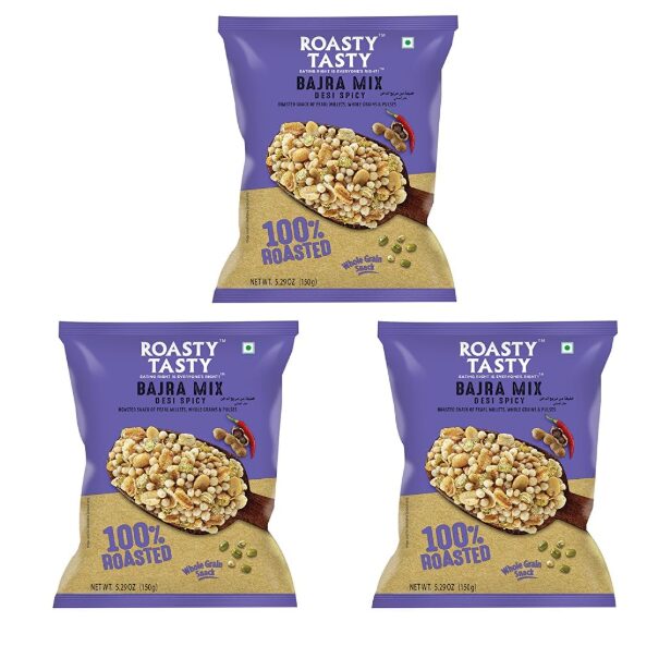 Roasty Tasty Roasted Desi Spicy Crunchy Bajra Mixture Namkeen Millet Snacks (Bajra, Moong, Jowar, Peanuts) - Pack Of 15 (150G Each) | Healthy Snacks For All | No Trans Fat | Export Quality