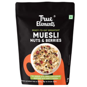 True Elements Crunchy Nuts & Berries Muesli 1kg - With 13g Clean Protein | Almonds, Seeds & Real Cranberries | With Jowar Millets | Crunchy Wholegrain Muesli | No Added Refined Sugar