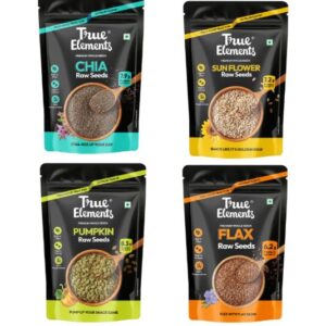 Edible Seeds Combo 700g by True Elements (Chia + Sunflower+ Pumpkin each 150g + Flax Seeds 250g) Pack of 4