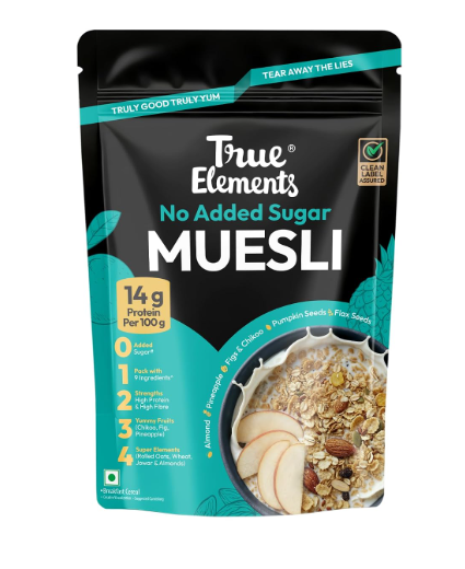 True Elements Muesli Sugar Free 1.2 kg - 100% Wholegrain Muesli | No Added Sugar | Diet Food for Weight Management | Healthy and Quick Breakfast | Millet Muesli - 18% Jowar | HIgh Protein