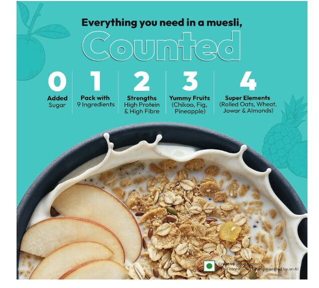 True Elements Muesli Sugar Free 1.2 kg - 100% Wholegrain Muesli | No Added Sugar | Diet Food for Weight Management | Healthy and Quick Breakfast | Millet Muesli - 18% Jowar | HIgh Protein - Image 2