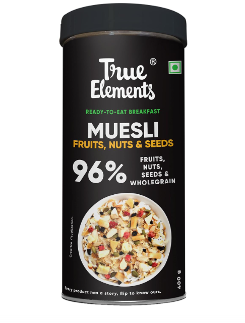 True Elements Muesli Fruits, Nuts & Seeds 400gm - Breakfast Cereal | 100% Wholegrain | Muesli with Freeze Dried Fruits