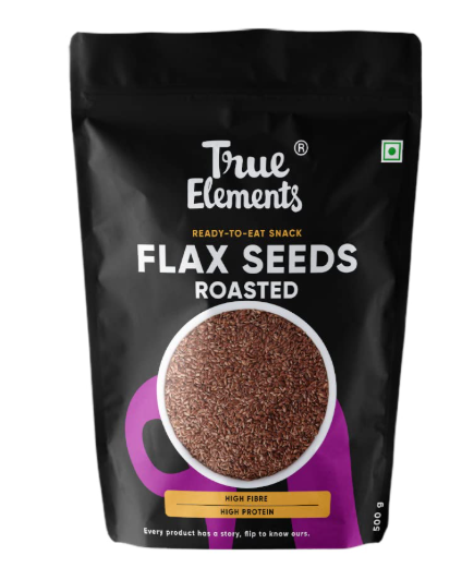 Roasted Flax Seeds 500g by True Elements - Flax Seeds for Hair Growth | Alsi Seeds | Edible Seeds | Fibre & Protein Rich Superfood | Diet Food for Weight Loss